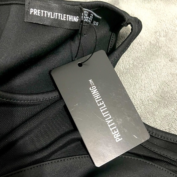 PRETTY LITTLE THING Black Mesh Insert Scuba Racer Neck Crop Top - Picture 6 of 6